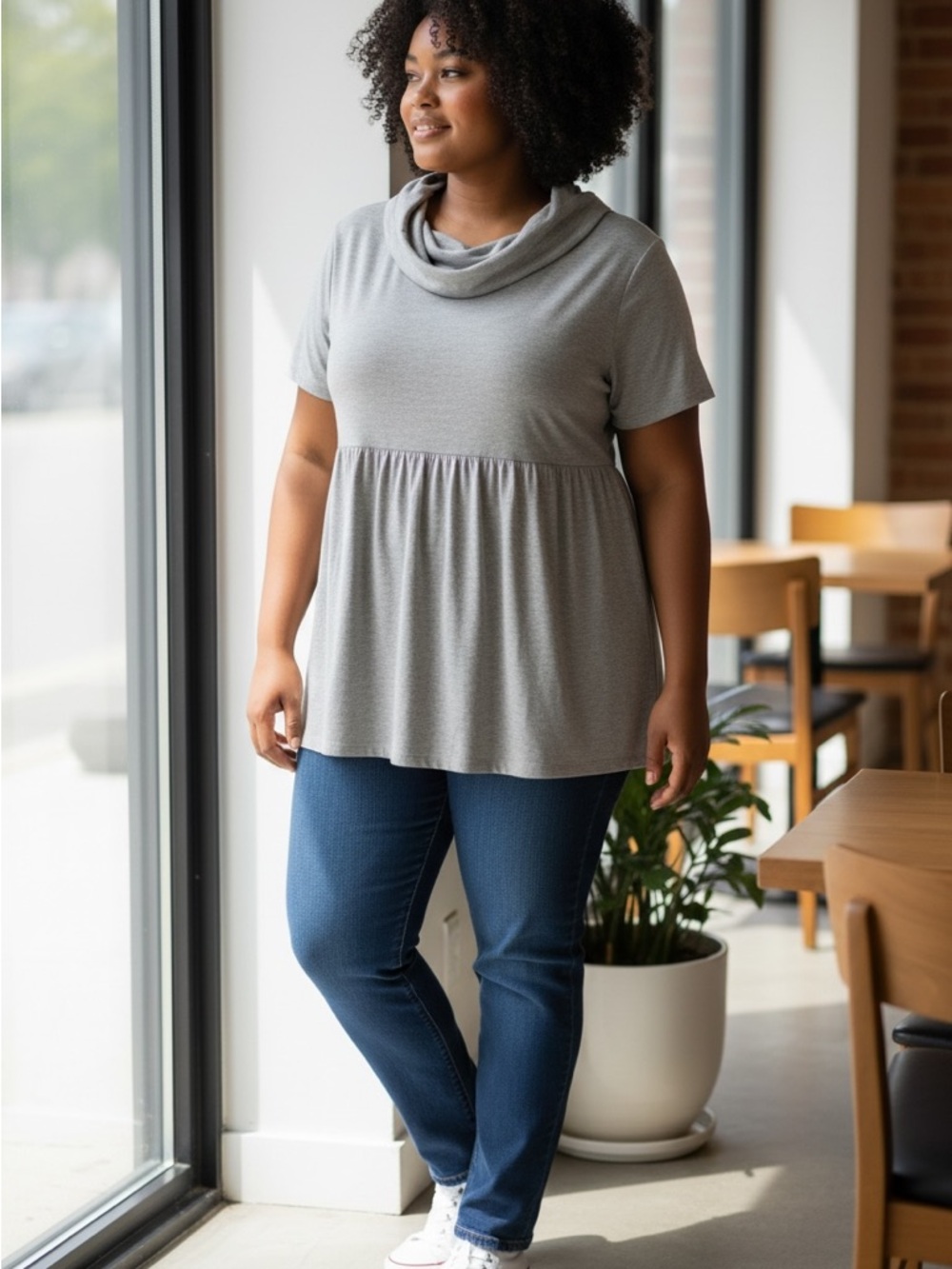 INC International Concepts Light Gray Cowl Neck Peplum Top